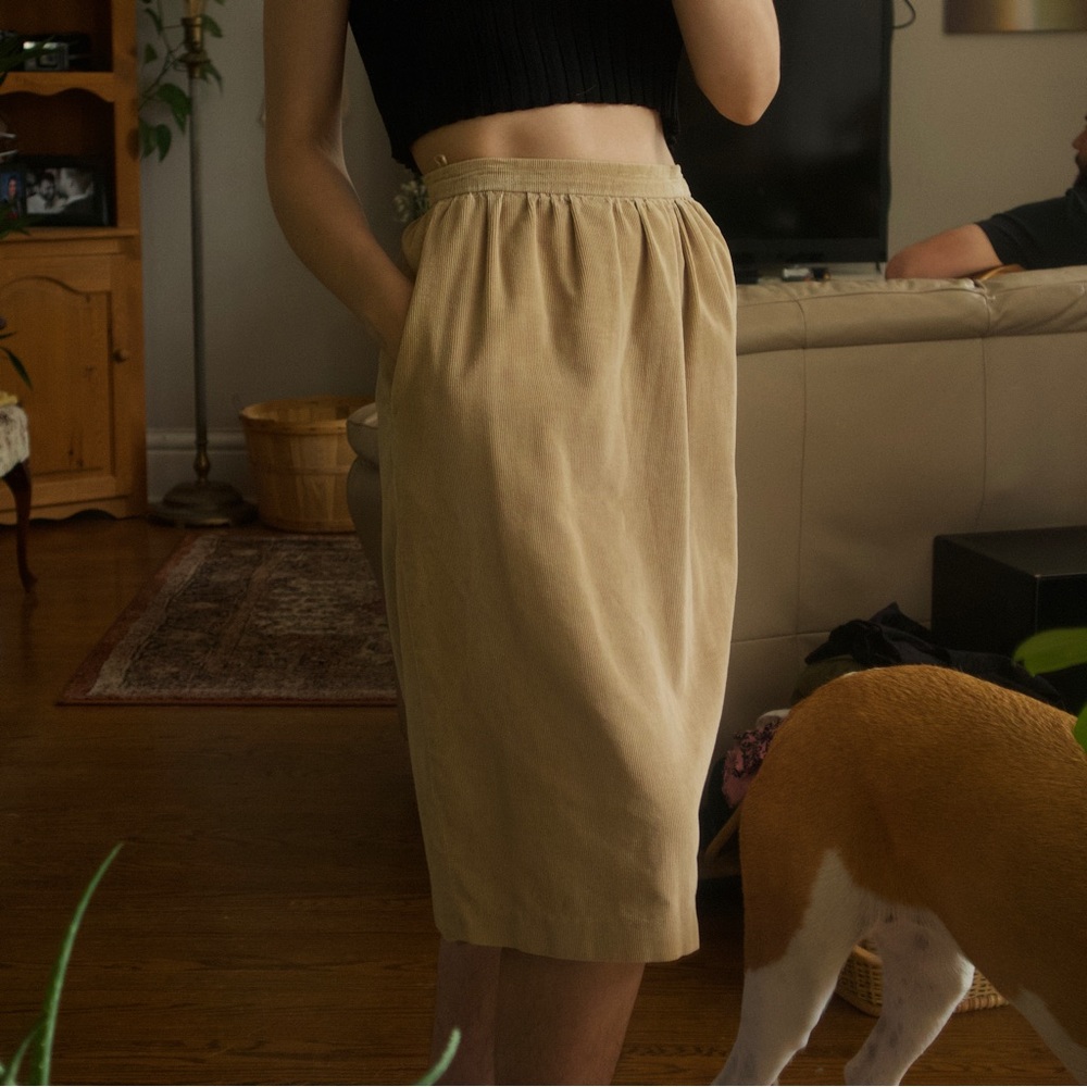 VINTAGE tan corduroy pencil skirt